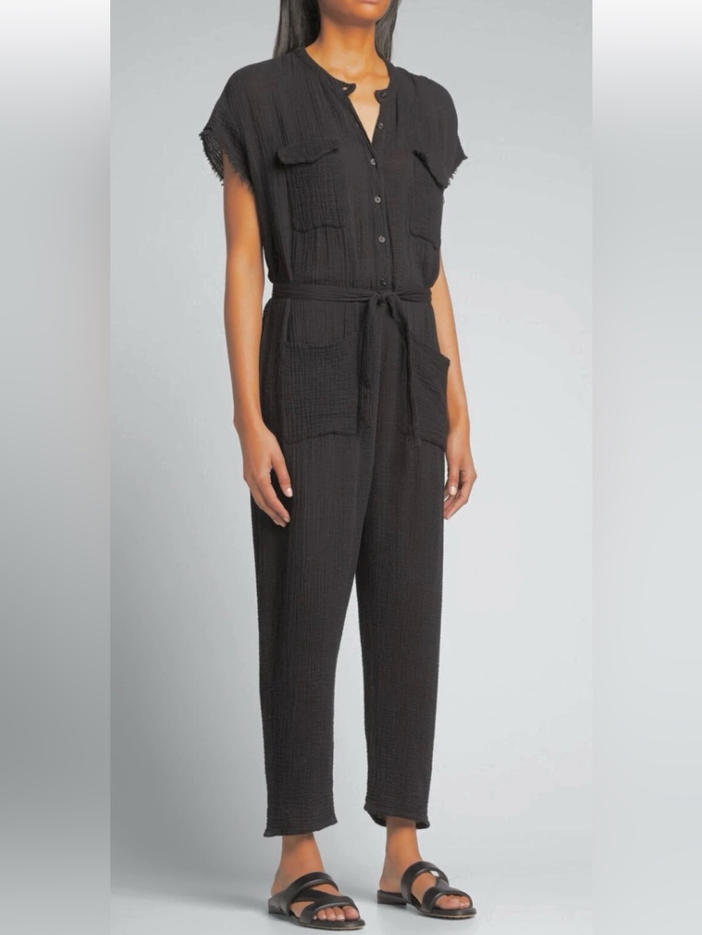 MONROW Gauze Relaxed Jumpsuit Black MEDIUM